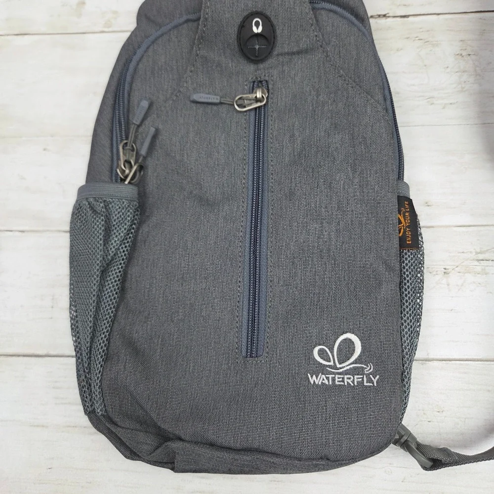 Waterfly Sling Backpack Crossbody Bag Outdoor Hiking Unisex OS Gray Recycled